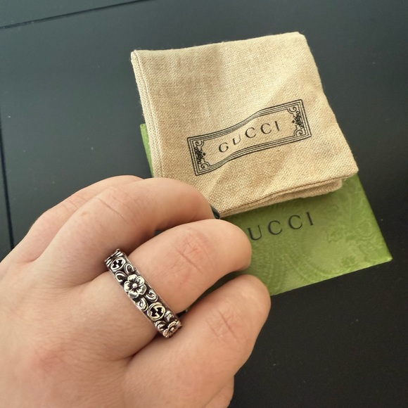 Gucci Floral Motif GG Sterling Silver Icon Ring, NIB, Size 18 IT, 8.25 US - Picture 6 of 8